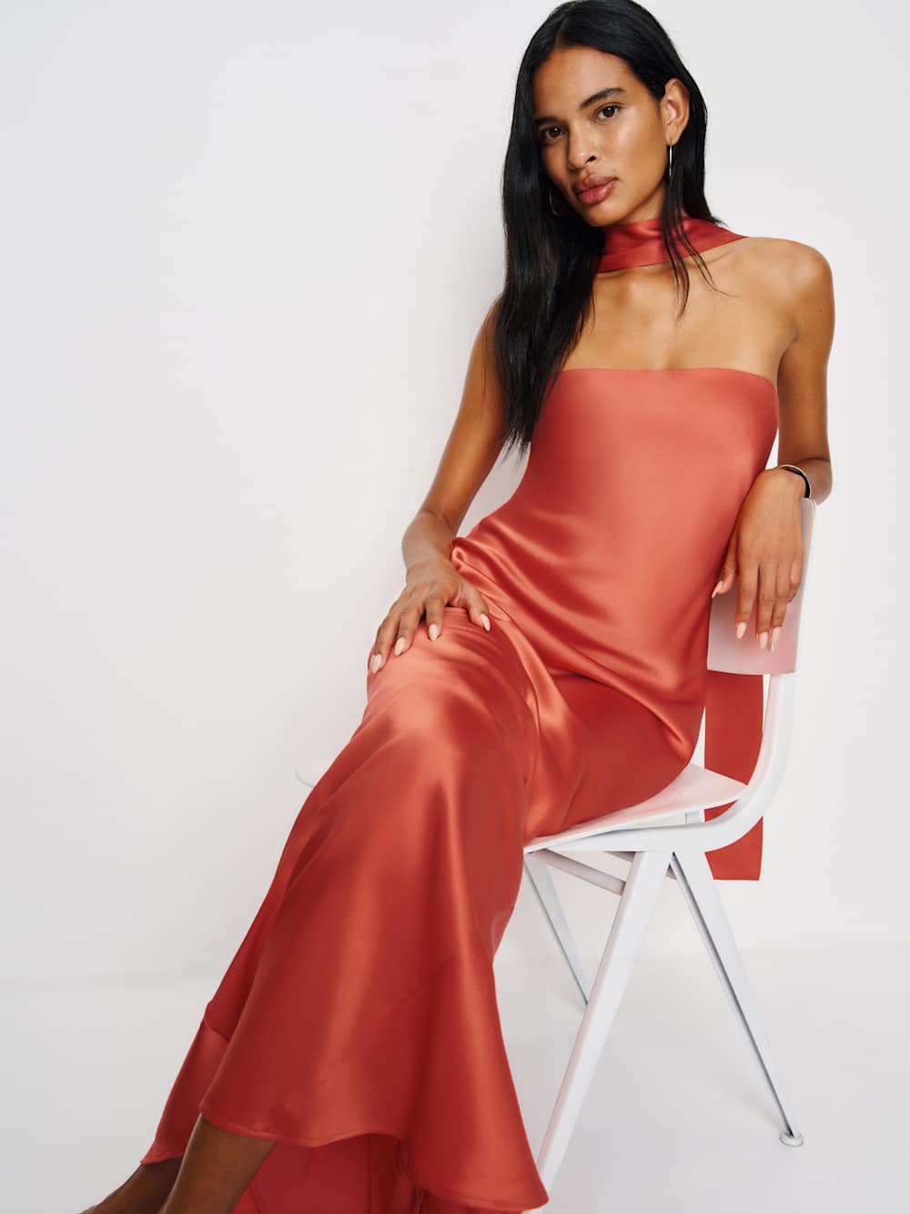 Reformation Oren Silk Dress - Red Coral