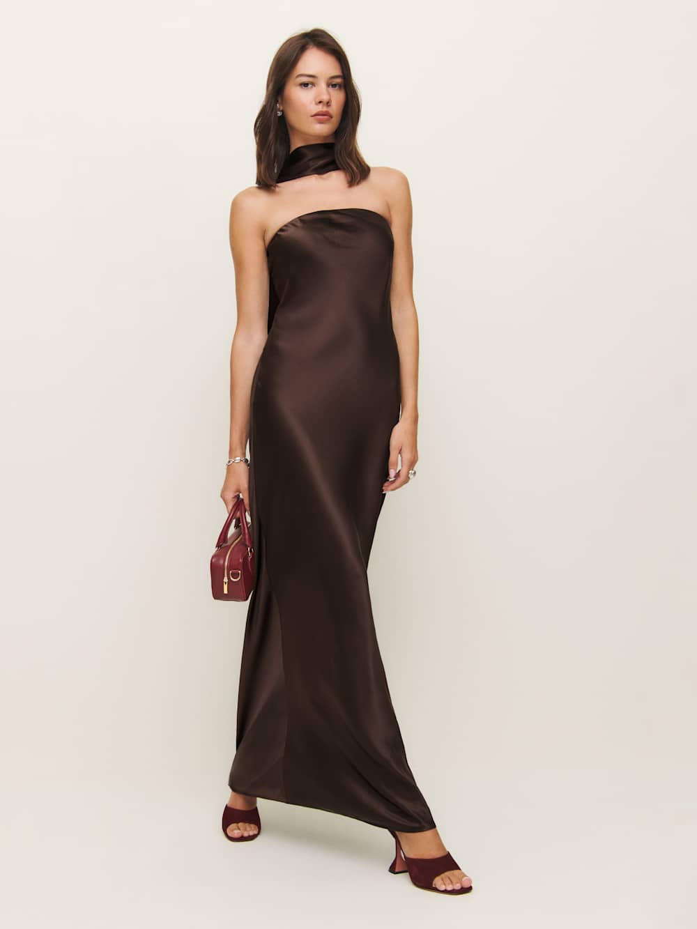 Reformation Oren Silk Dress - Black Bean