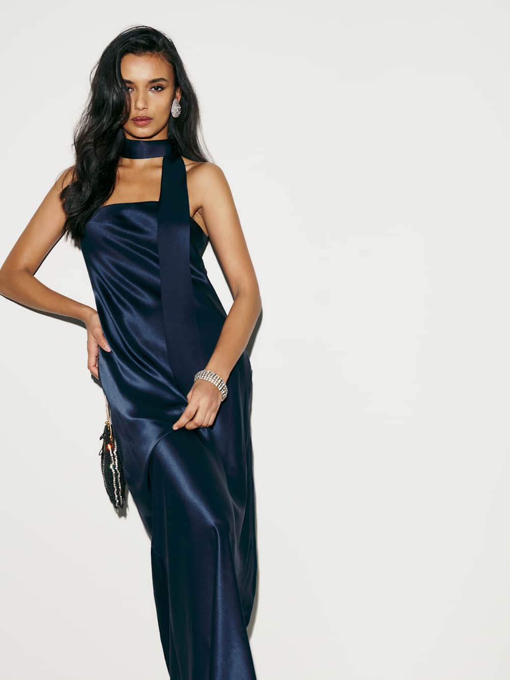 Reformation Oren Silk Dress - Navy