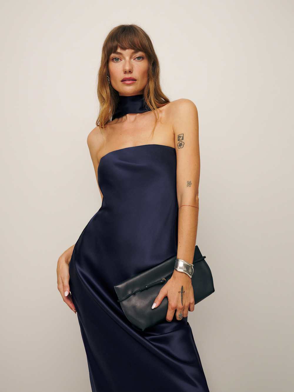 Reformation Oren Silk Dress - Navy