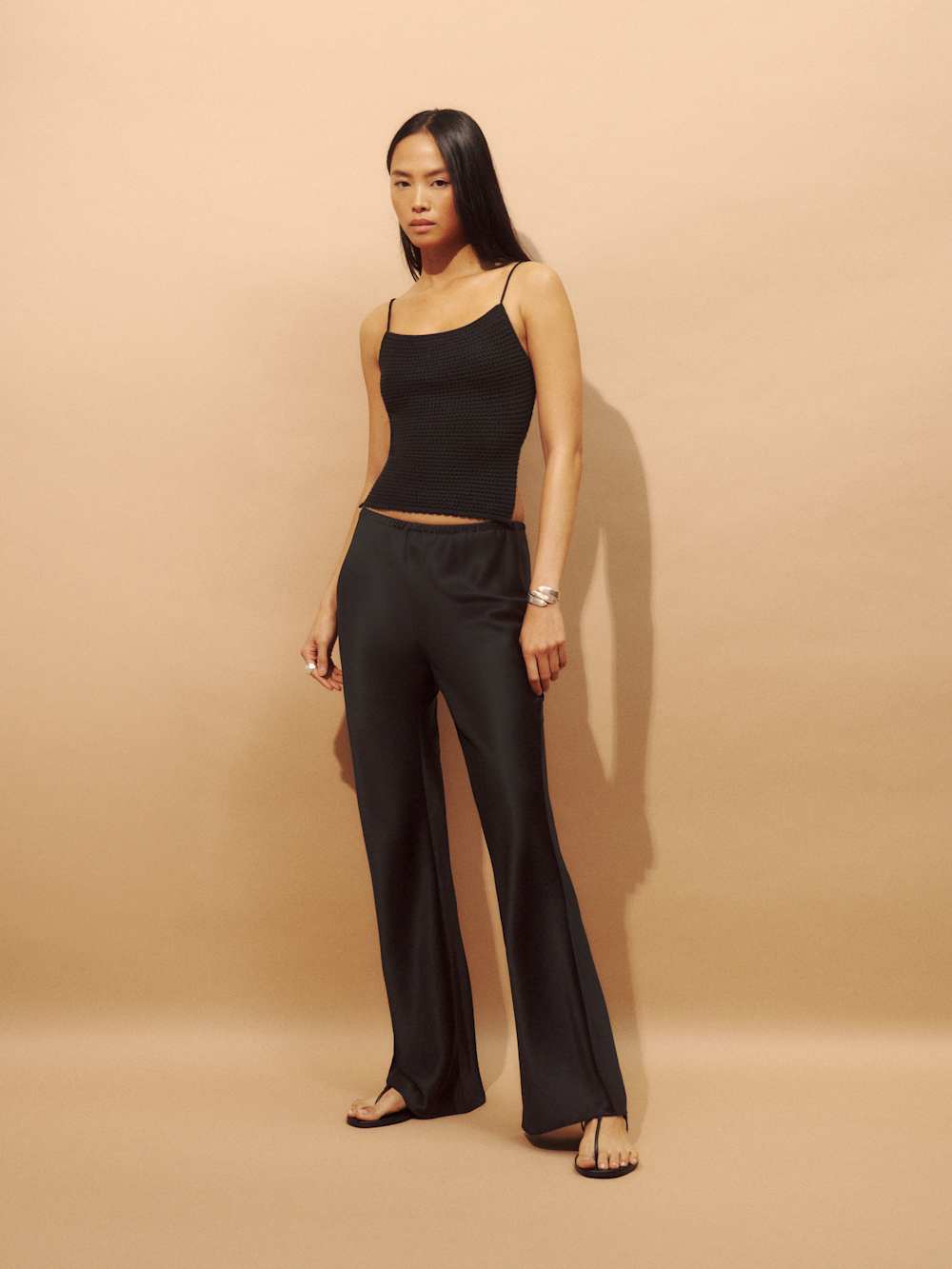 Reformation Petites Gale Satin Mid Rise Bias Pant - Black