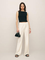 Reformation Petites Gale Satin Mid Rise Bias Pant - Fior Di Latte