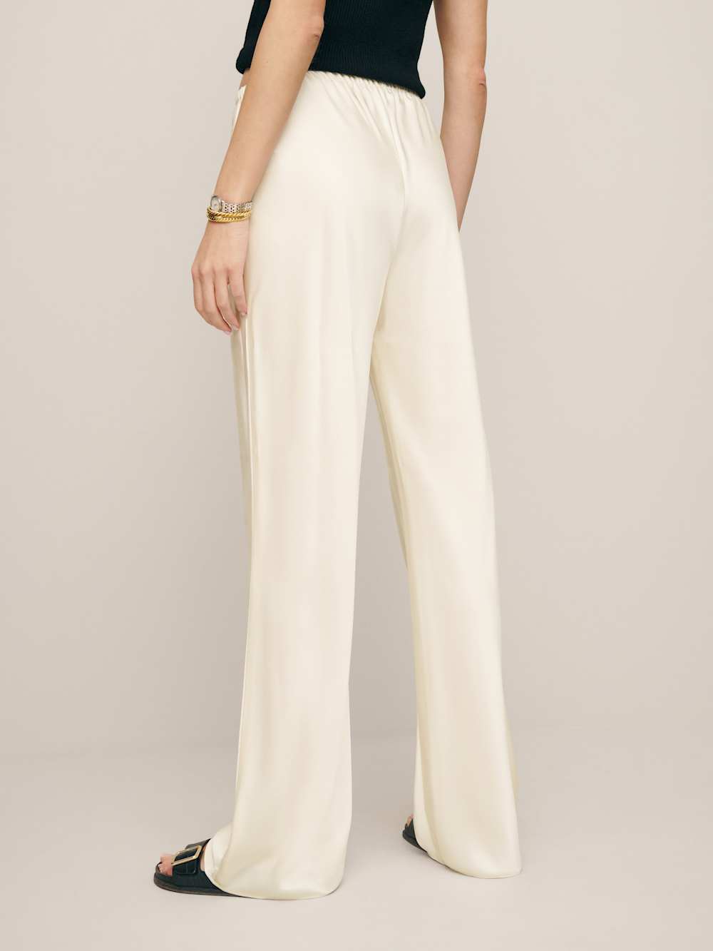 Reformation Petites Gale Satin Mid Rise Bias Pant - Fior Di Latte