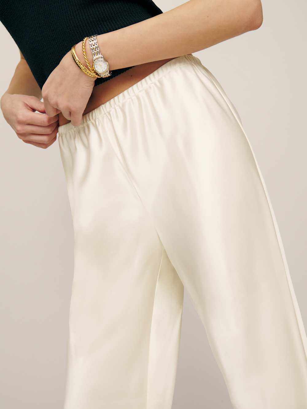 Reformation Petites Gale Satin Mid Rise Bias Pant - Fior Di Latte
