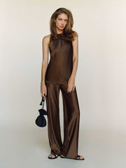 Reformation Petites Gale Satin Mid Rise Bias Pant - Pinecone