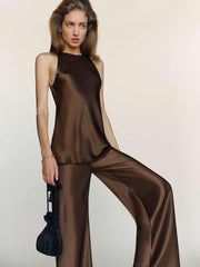 Reformation Petites Gale Satin Mid Rise Bias Pant - Pinecone