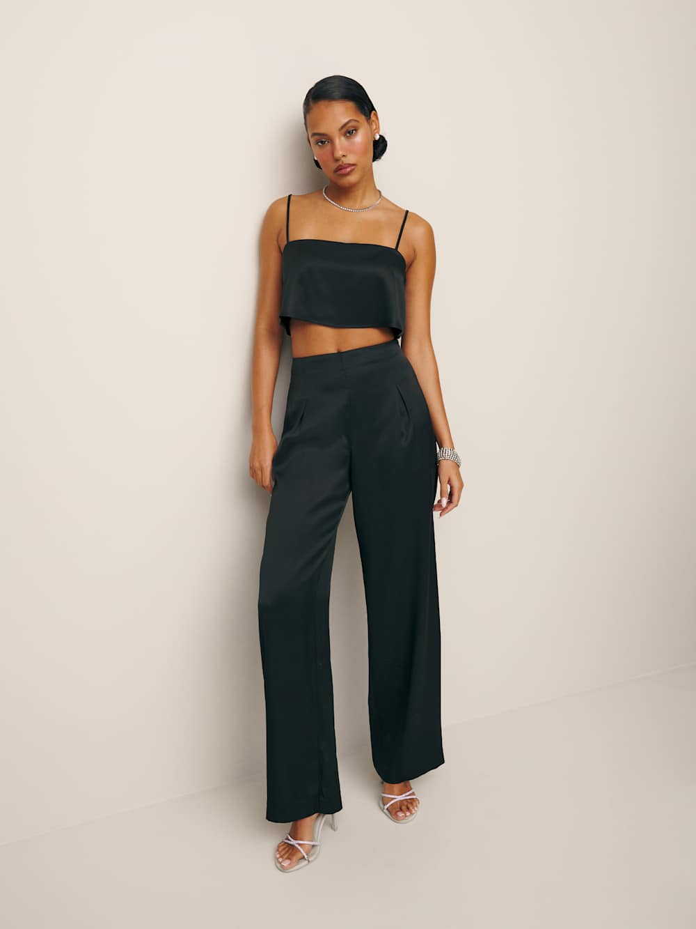 Reformation Cleo Satin Two Piece - Black