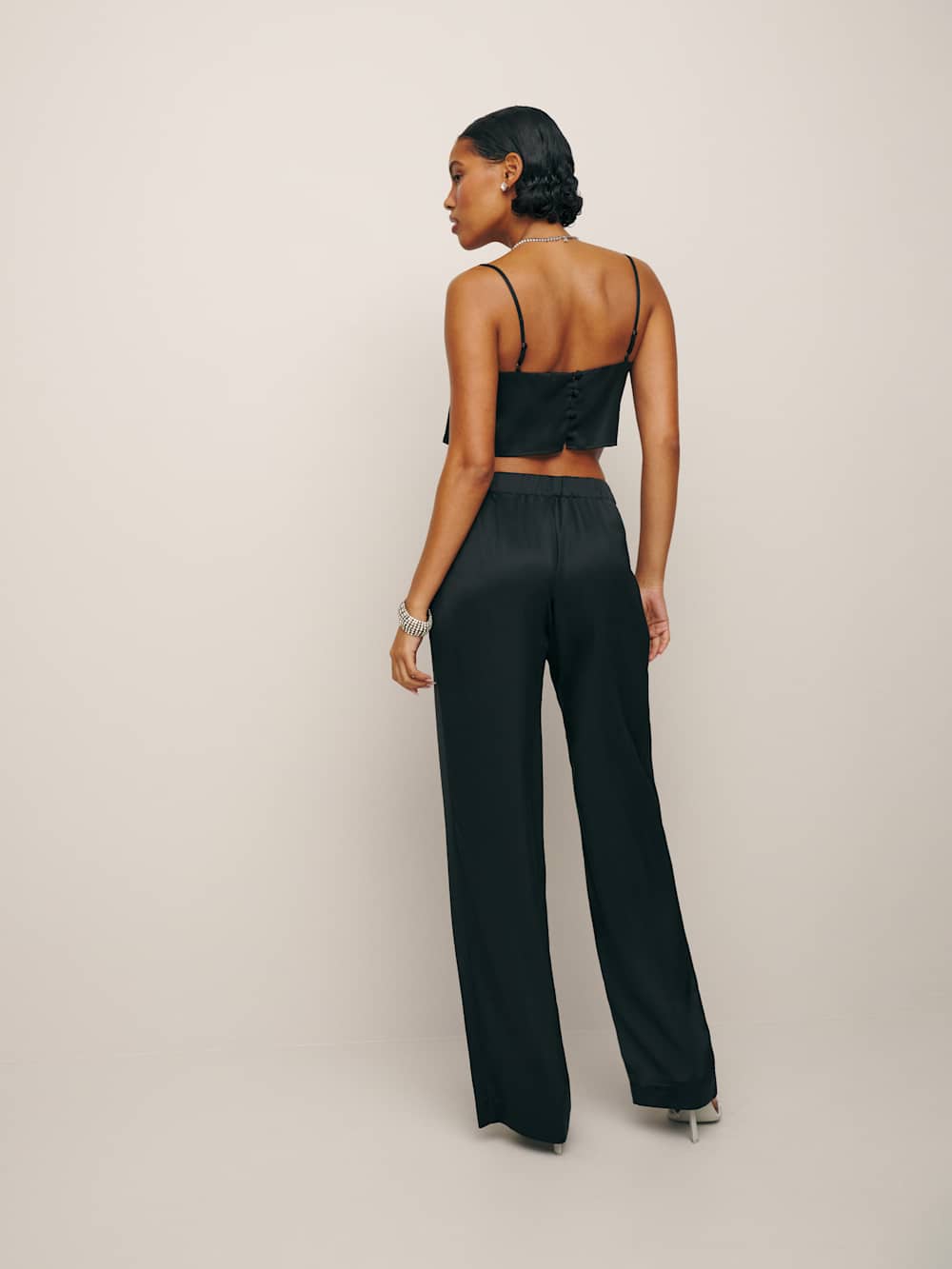 Reformation Cleo Satin Two Piece - Black