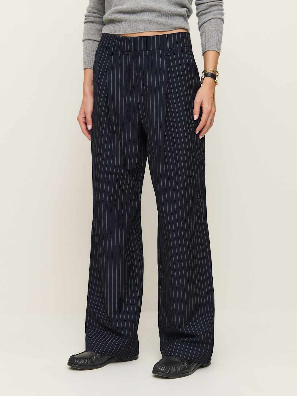 Reformation Alex Mid Rise Pant - Midnight Stripe