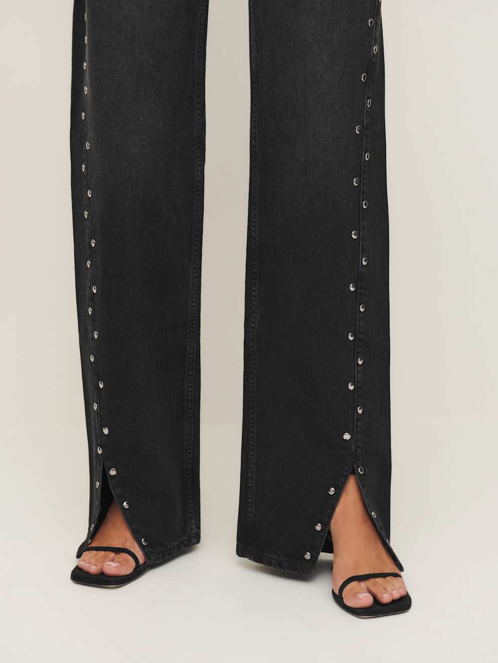 Reformation Cary High Rise Slouchy Straight Leg Jeans - Vana Vented Studded