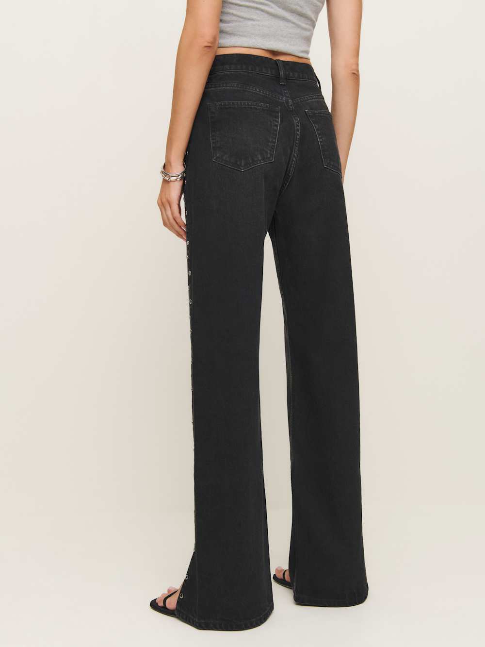 Reformation Cary High Rise Slouchy Straight Leg Jeans - Vana Vented Studded