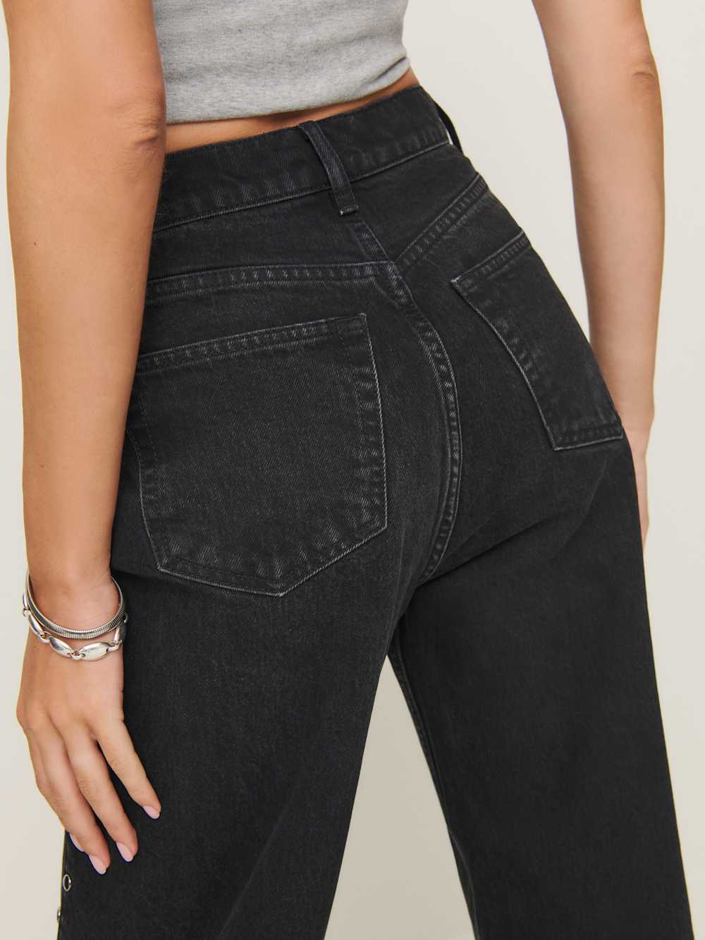 Reformation Cary High Rise Slouchy Straight Leg Jeans - Vana Vented Studded