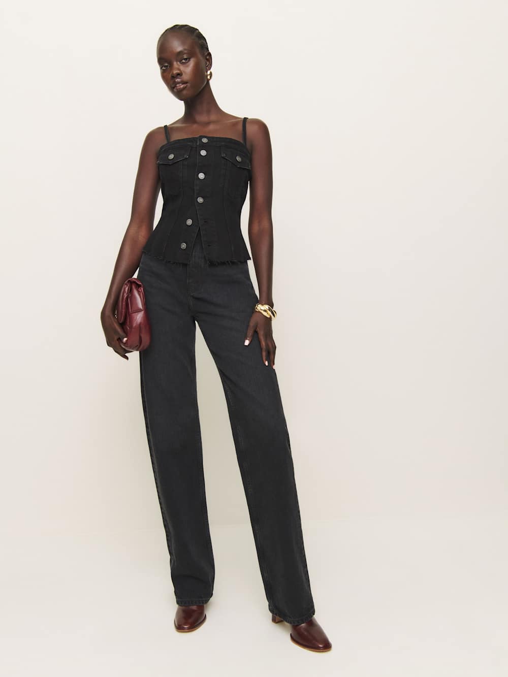 Reformation Coco Denim Bustier Top - Vana