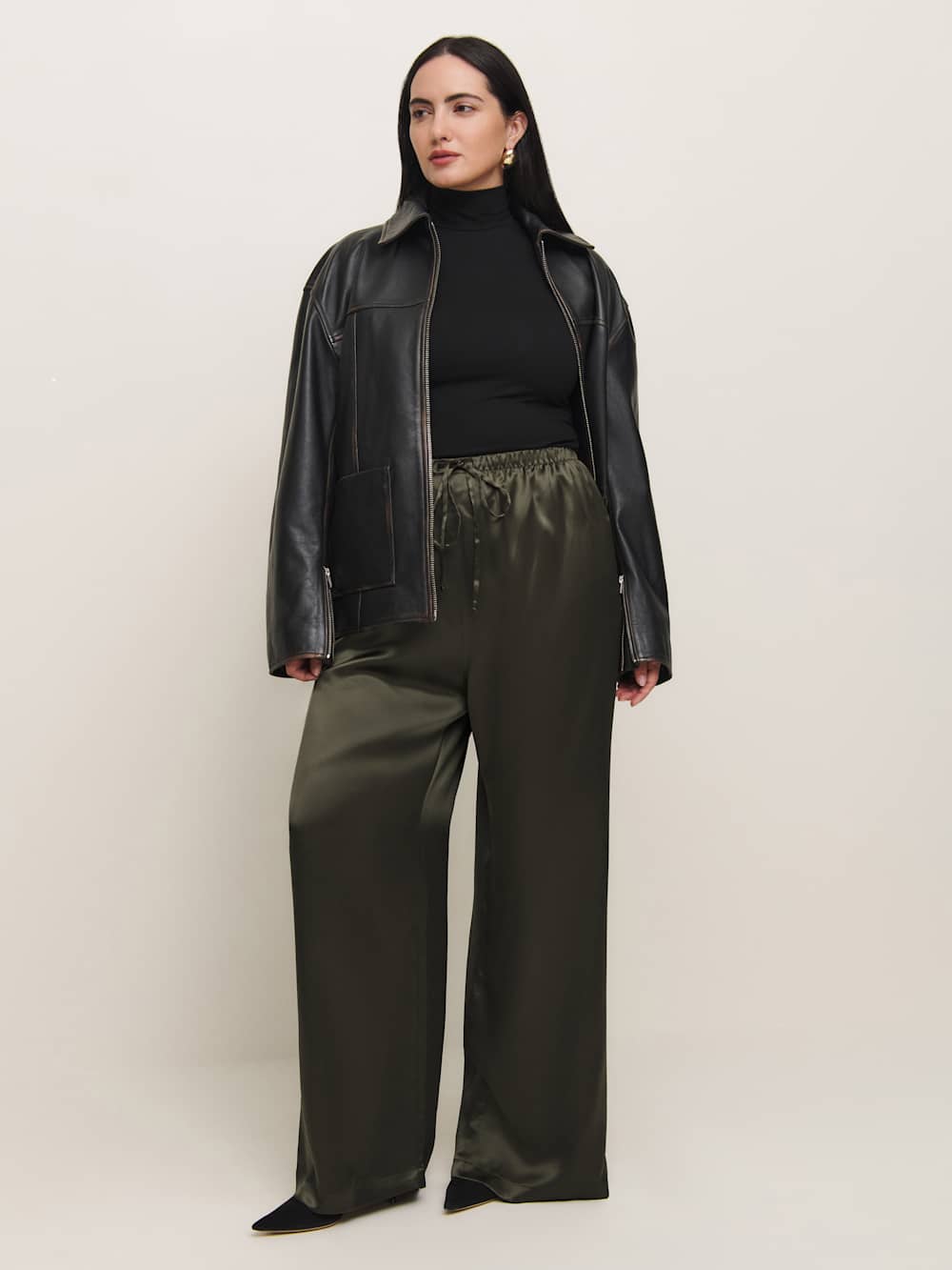 Reformation Olina Silk Pant Es - Pine Tree