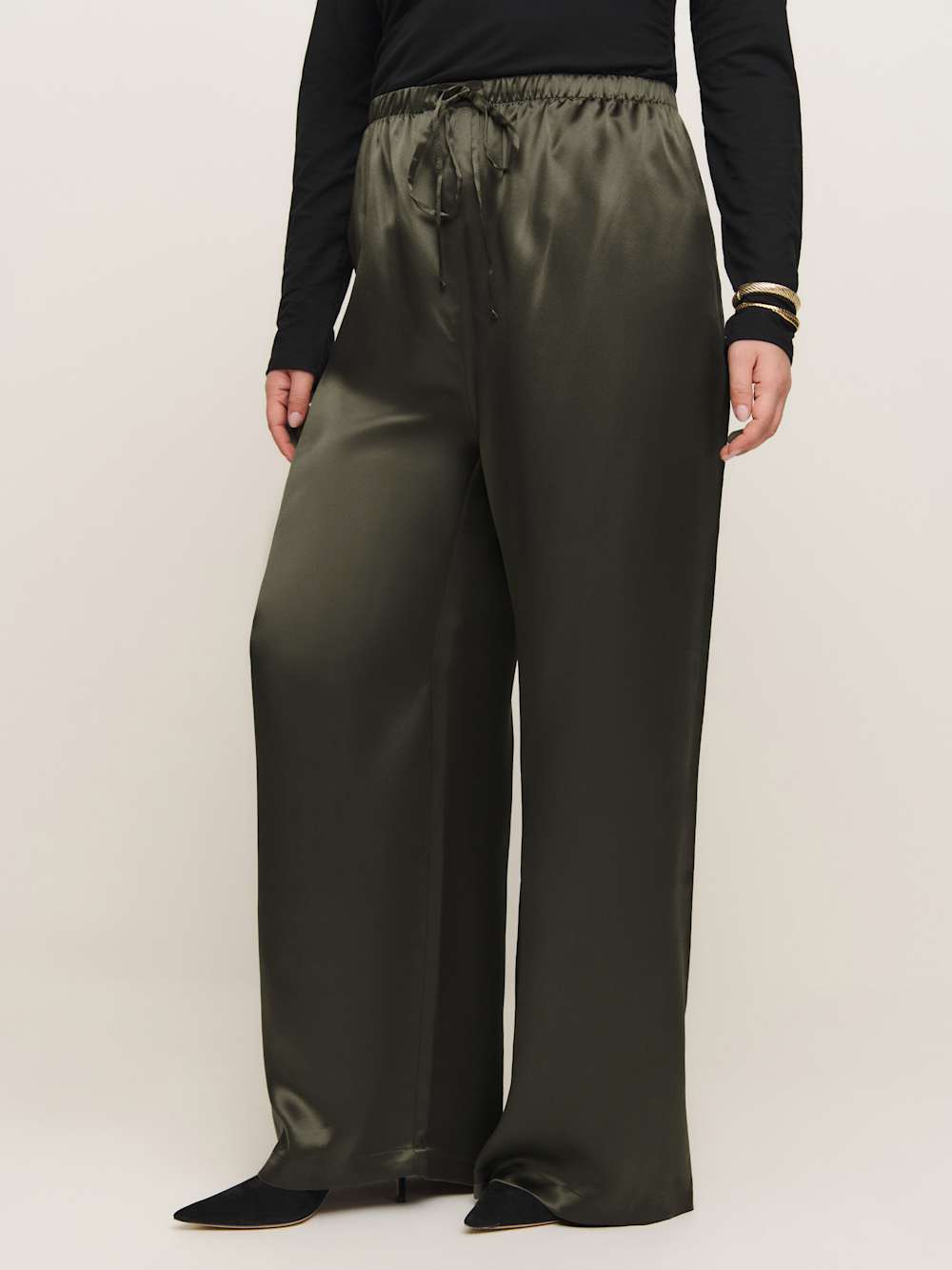 Reformation Olina Silk Pant Es - Pine Tree