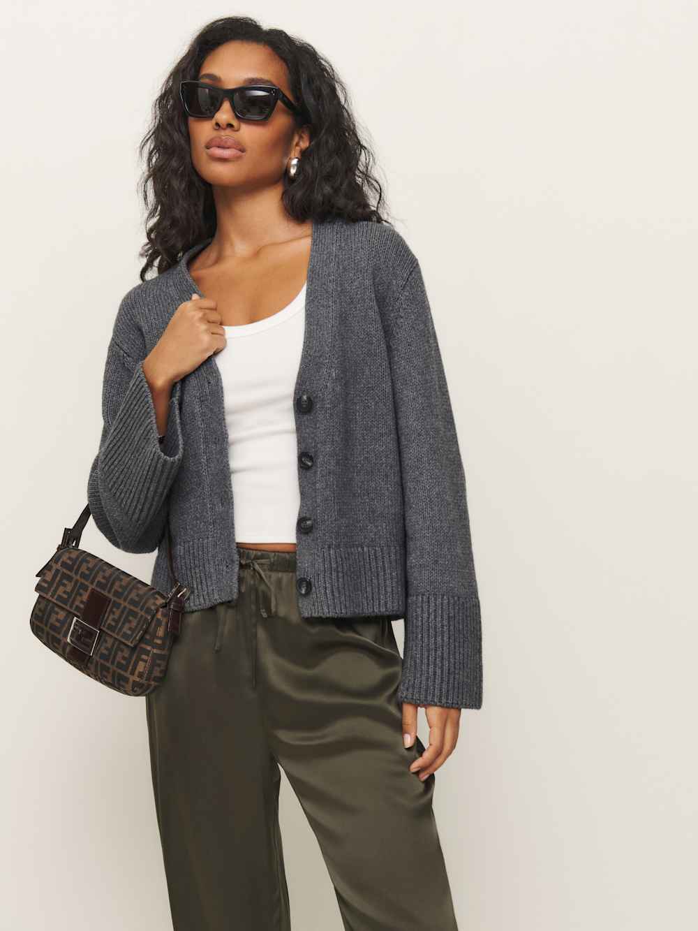 Reformation Nala Cotton Cashmere Cardigan - Thunder