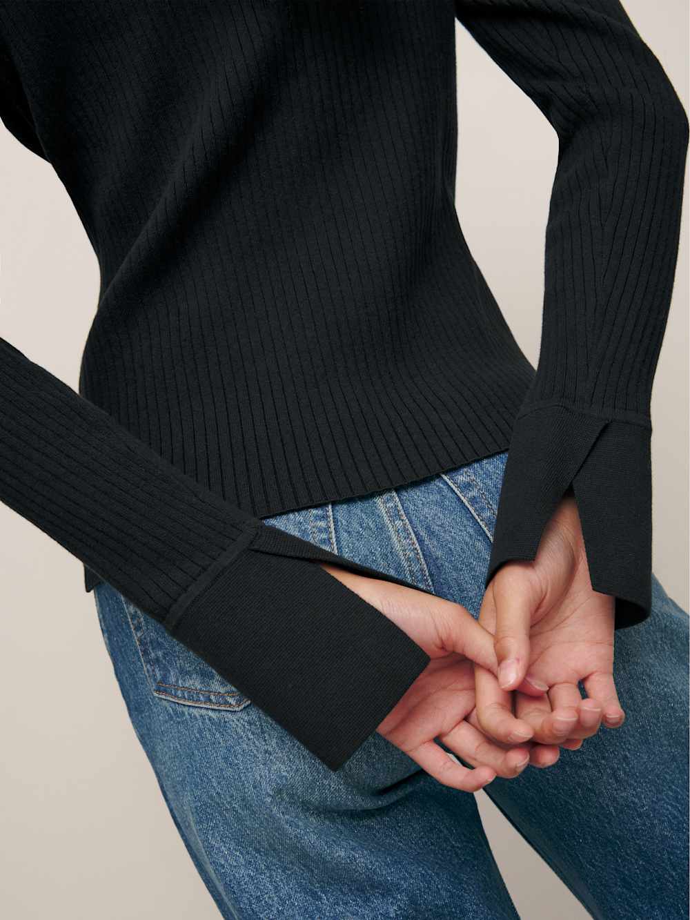 Reformation Valentina Ribbed Open Cardigan - Black