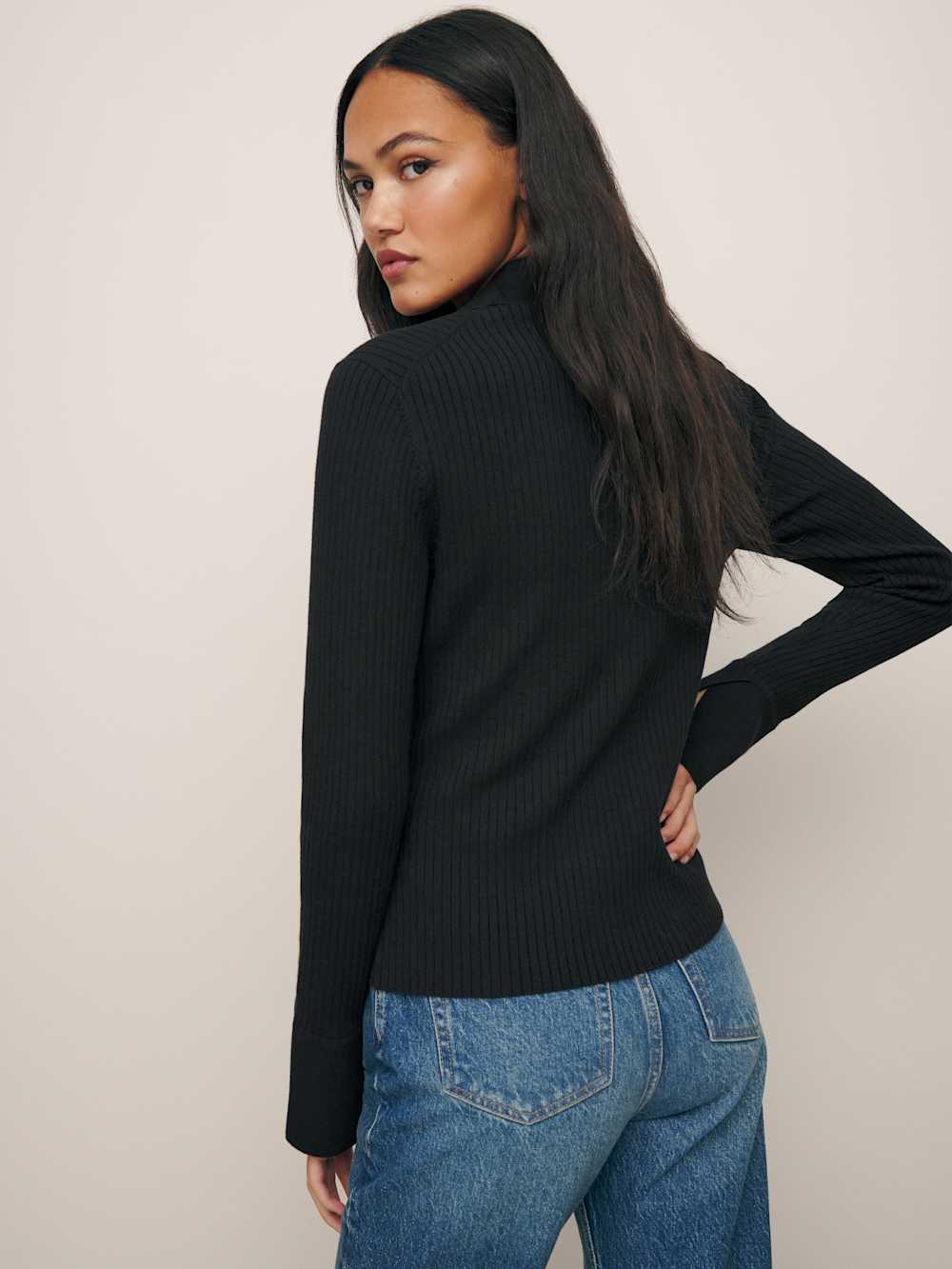 Reformation Valentina Ribbed Open Cardigan - Black