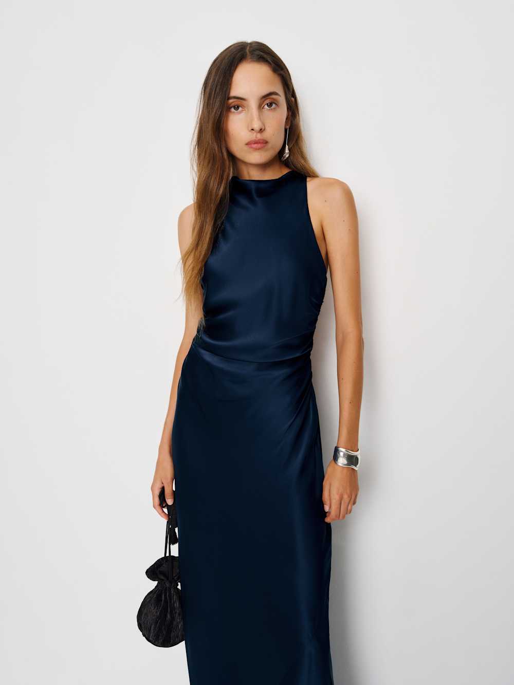 Reformation Anaiis Silk Dress - Navy