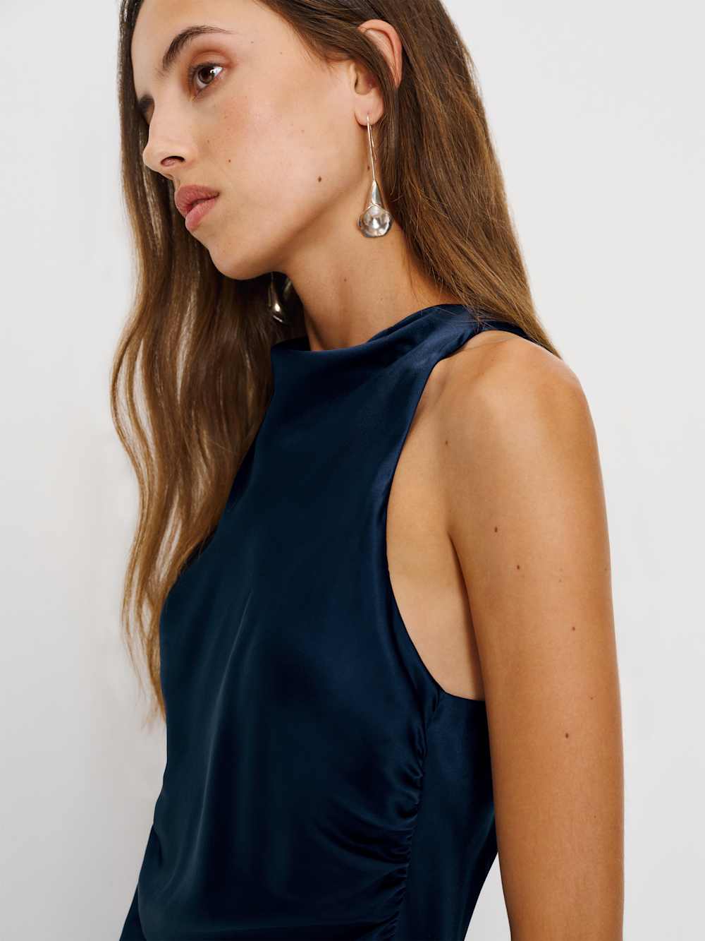 Reformation Anaiis Silk Dress - Navy