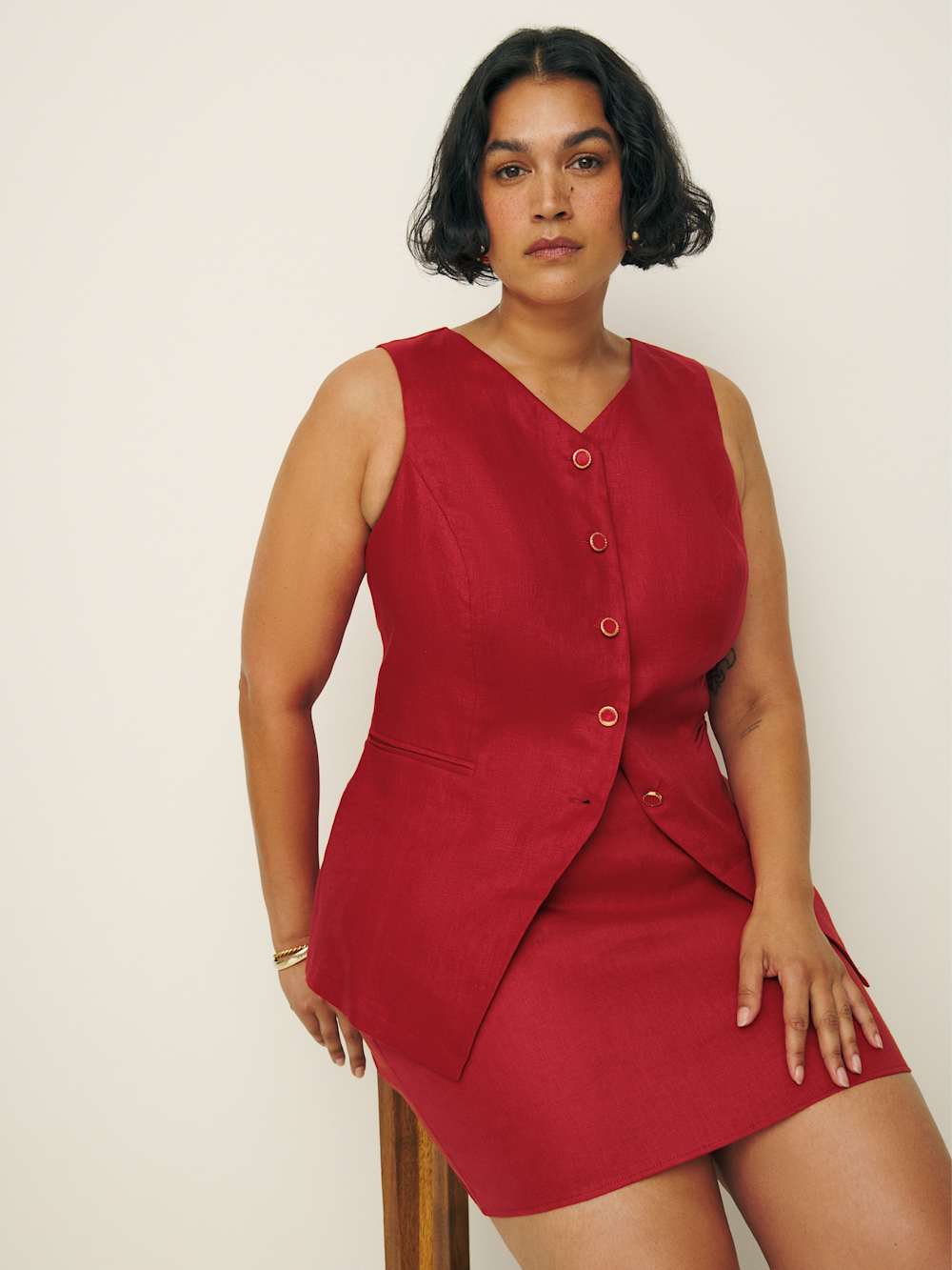Reformation Aspen Linen Top Es - Sundried Tomato
