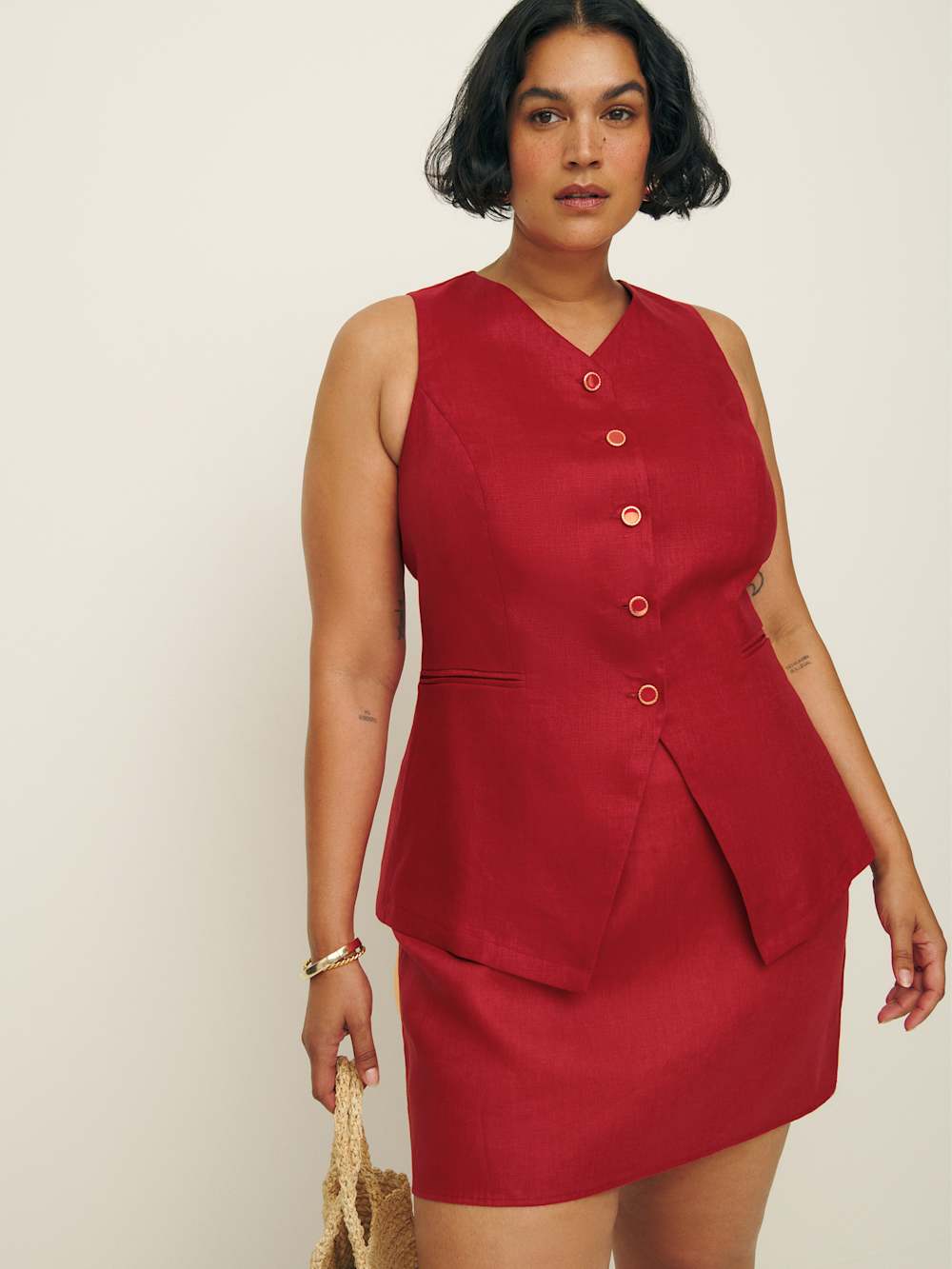 Reformation Aspen Linen Top Es - Sundried Tomato