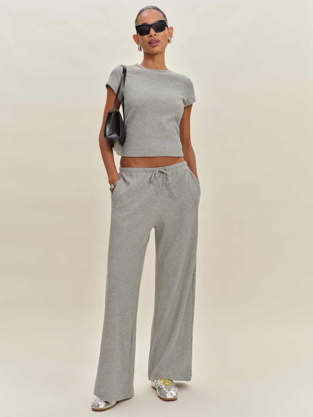 Reformation Olina Knit Pant - Heather Grey Waffle