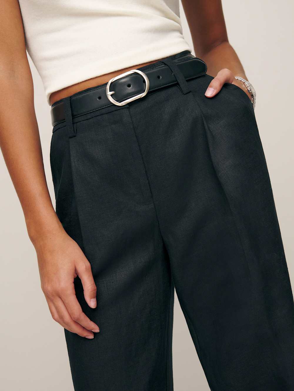 Reformation Alex Linen Mid Rise Pant - Black