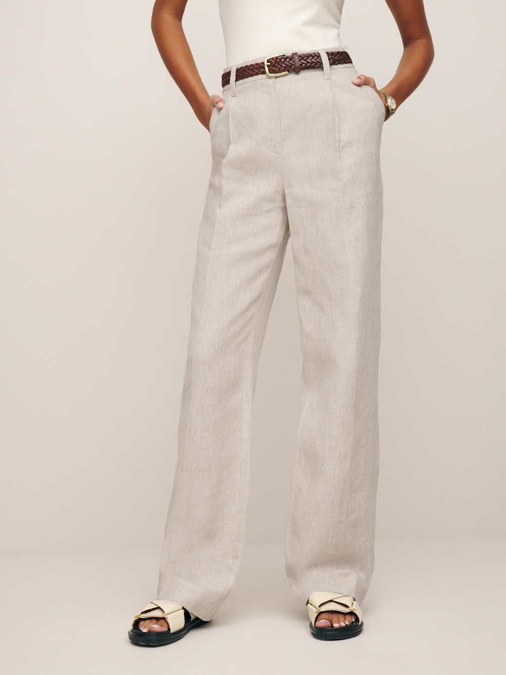 Reformation Alex Linen Mid Rise Pant - Oatmeal