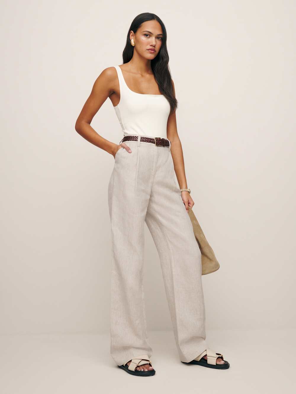 Reformation Alex Linen Mid Rise Pant - Oatmeal