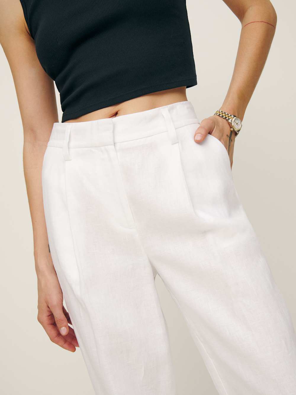 Reformation Alex Linen Mid Rise Pant - White