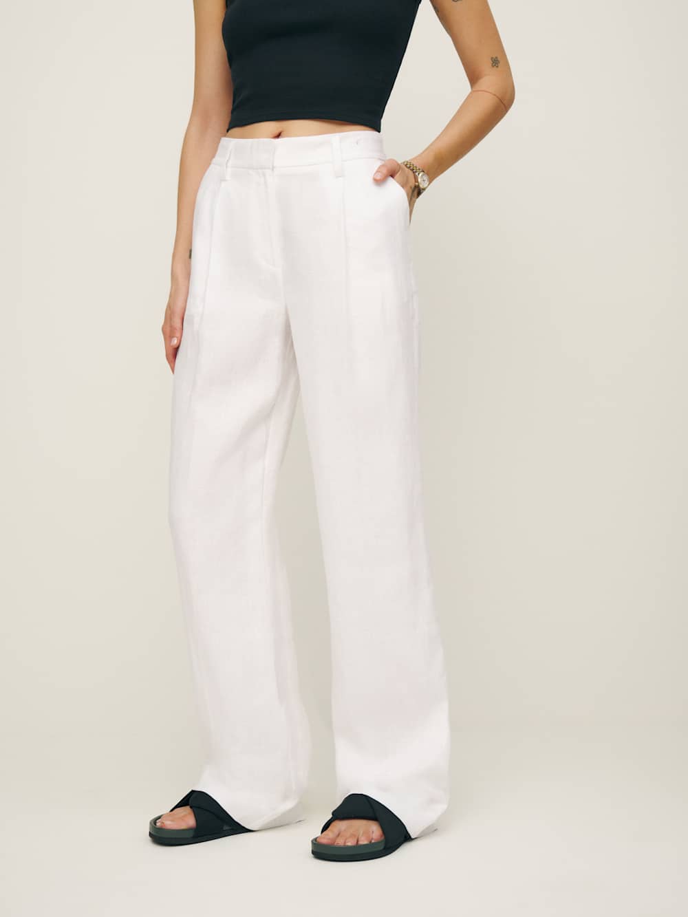 Reformation Alex Linen Mid Rise Pant - White