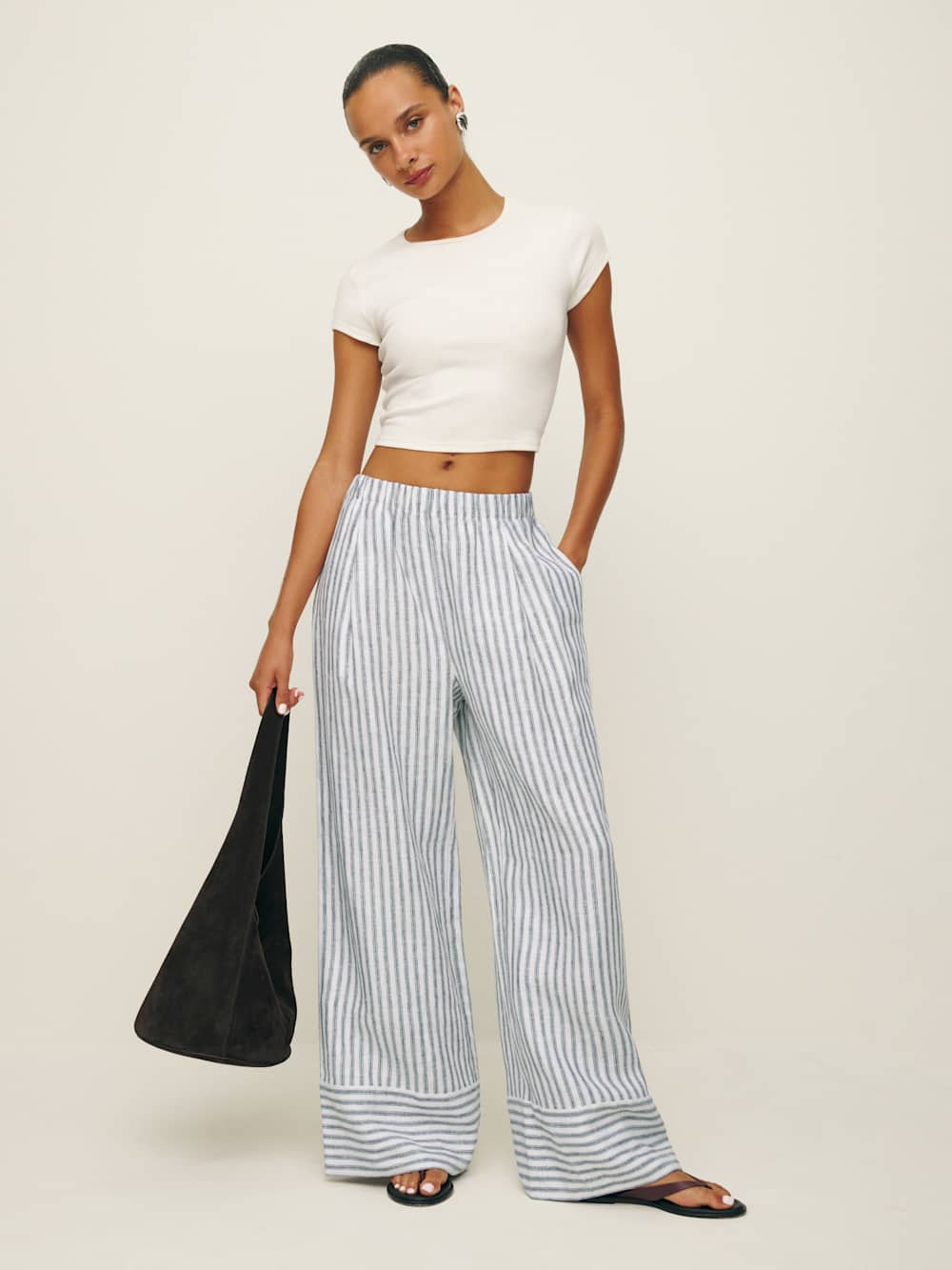 Reformation Fernando Linen Wide Leg Pant - Antibes Stripe