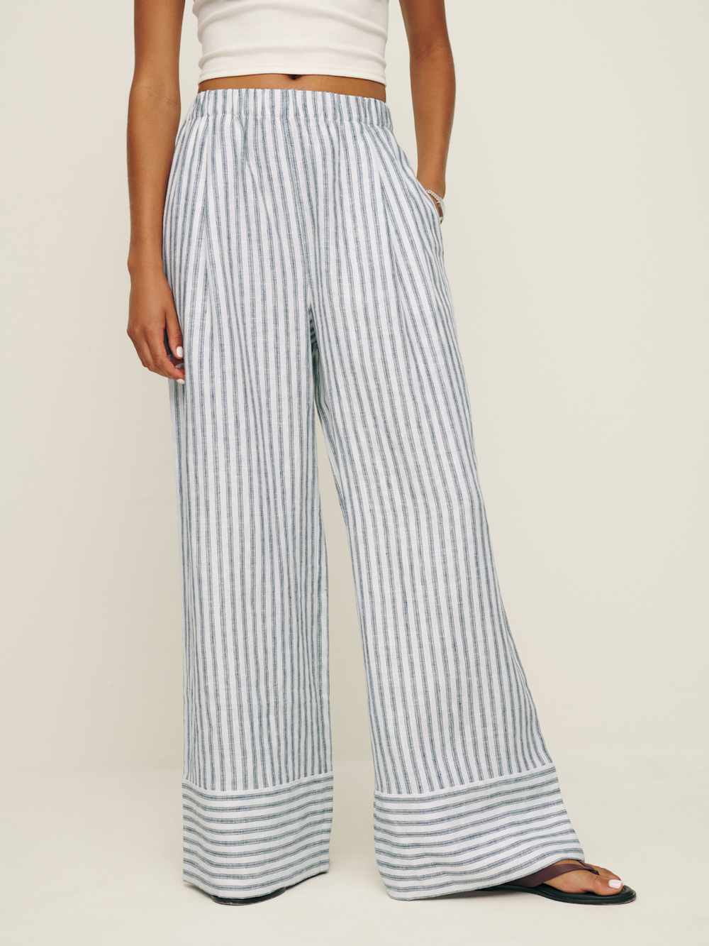 Reformation Fernando Linen Wide Leg Pant - Antibes Stripe