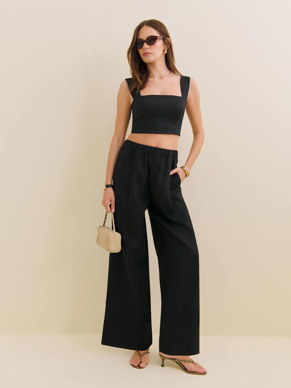 Reformation Fernando Linen Wide Leg Pant - Black