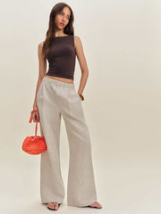 Reformation Fernando Linen Wide Leg Pant - Oatmeal
