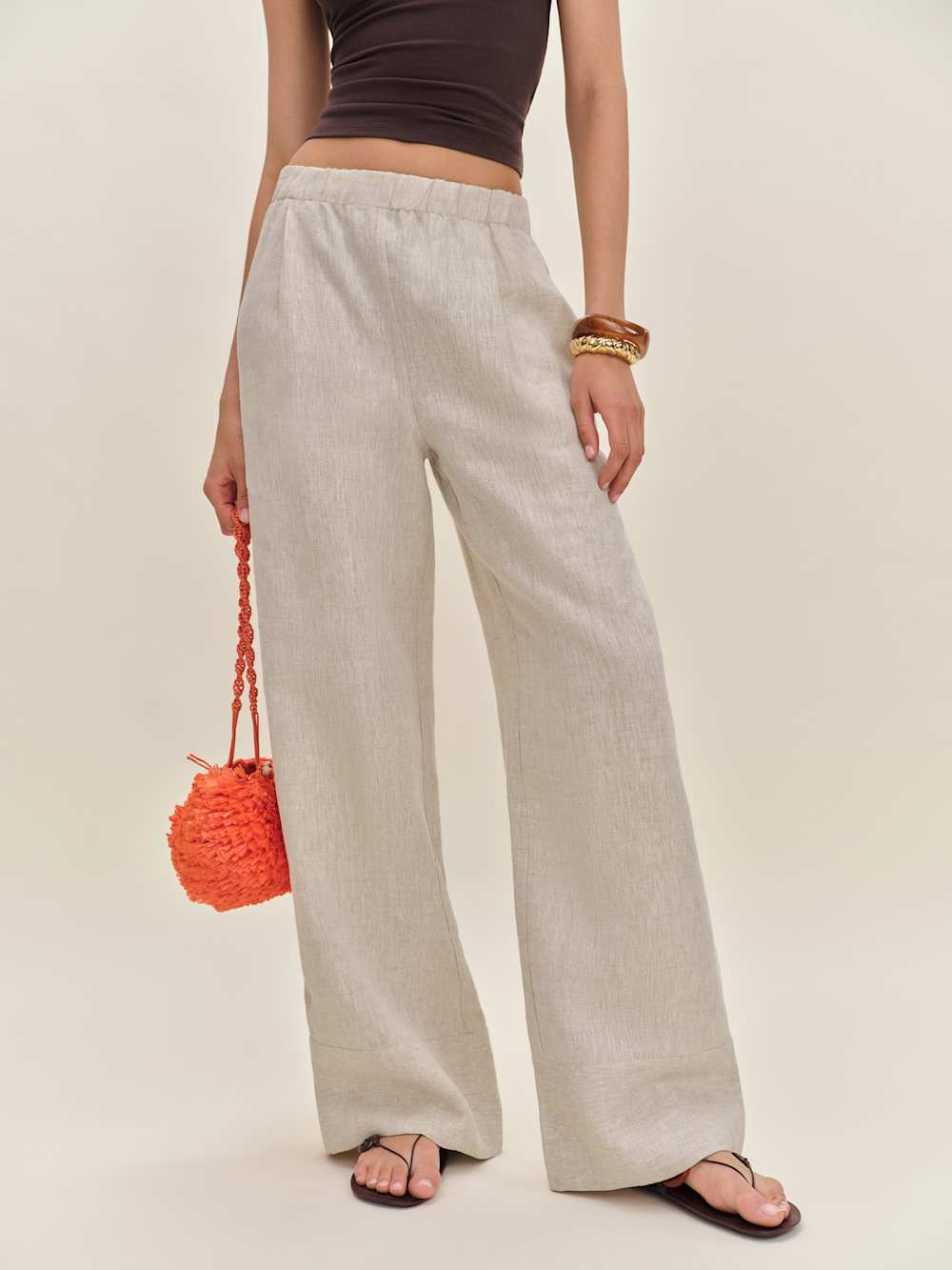 Reformation Fernando Linen Wide Leg Pant - Oatmeal