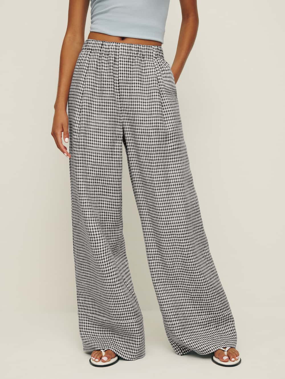 Reformation Fernando Linen Wide Leg Pant - Remy Check
