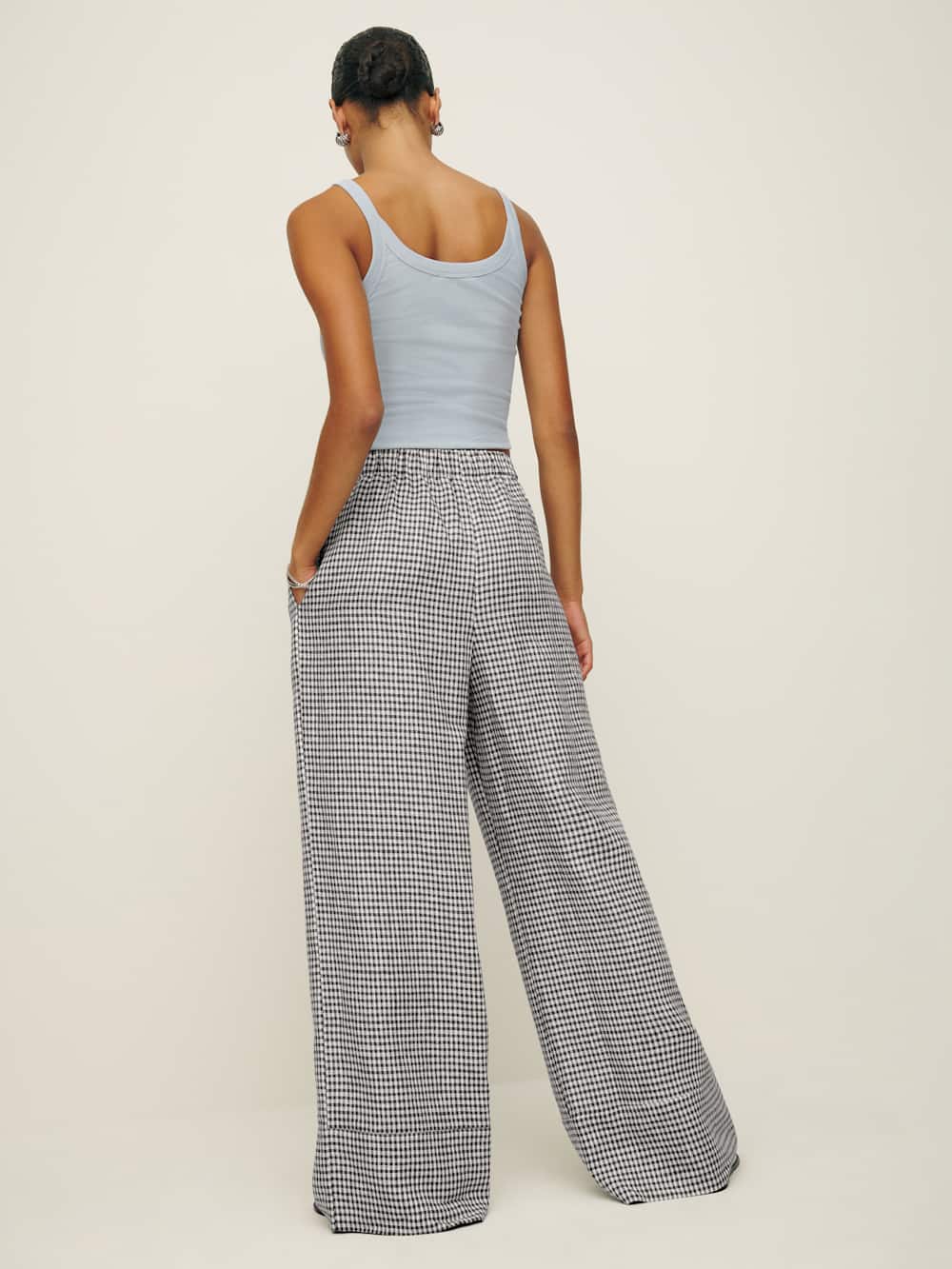 Reformation Fernando Linen Wide Leg Pant - Remy Check