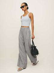 Reformation Fernando Linen Wide Leg Pant - Remy Check