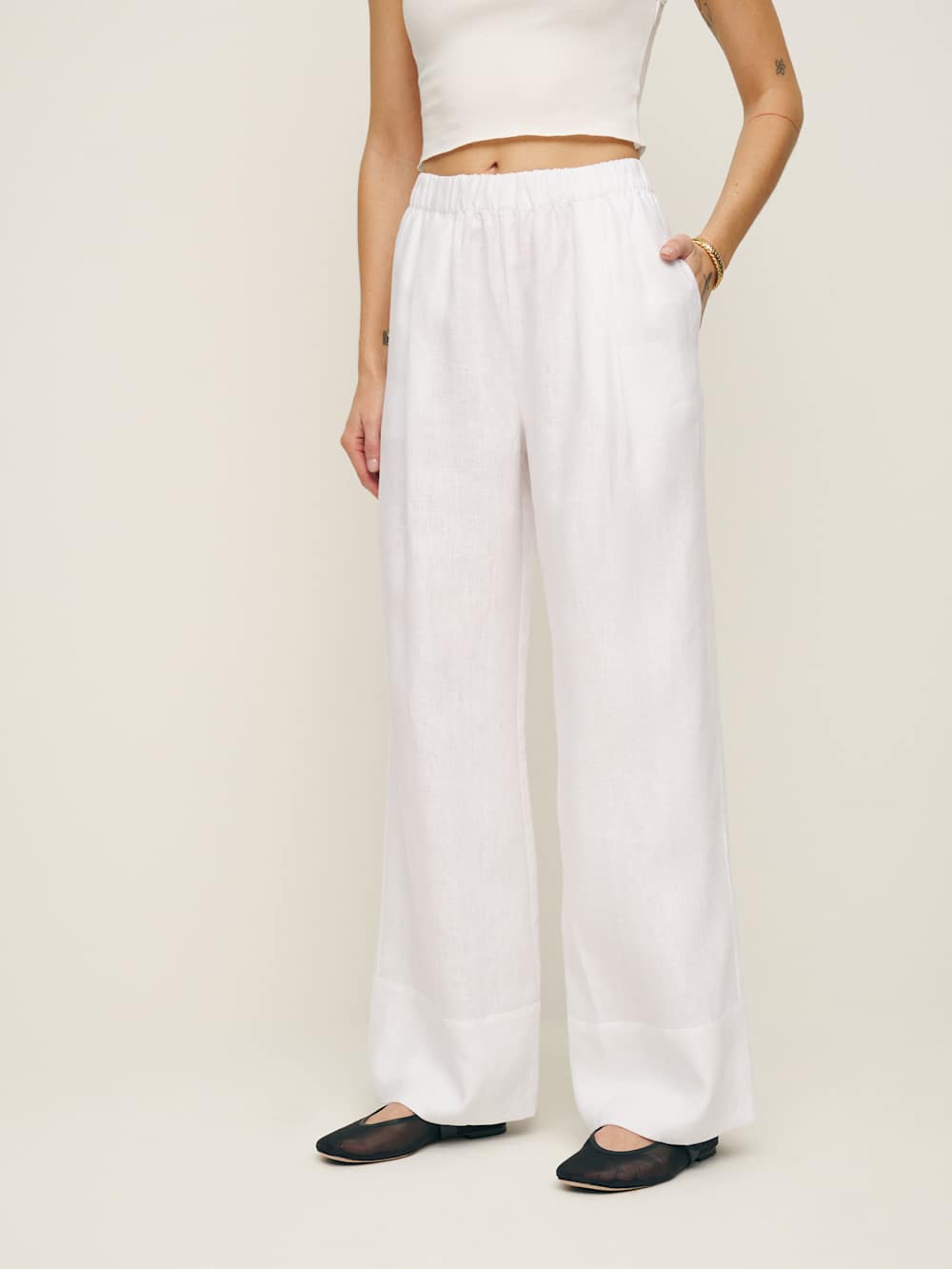 Reformation Fernando Linen Wide Leg Pant - White