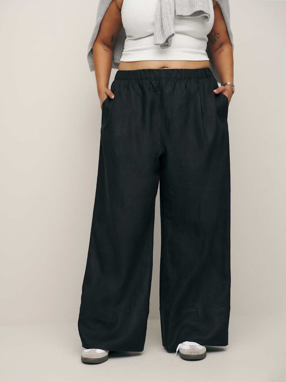Reformation Fernando Linen Wide Leg Pant Es - Black
