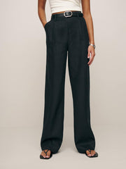Reformation Petites Alex Linen Mid Rise Pant - Black