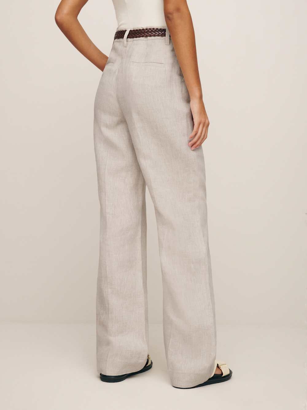 Reformation Petites Alex Linen Mid Rise Pant - Oatmeal