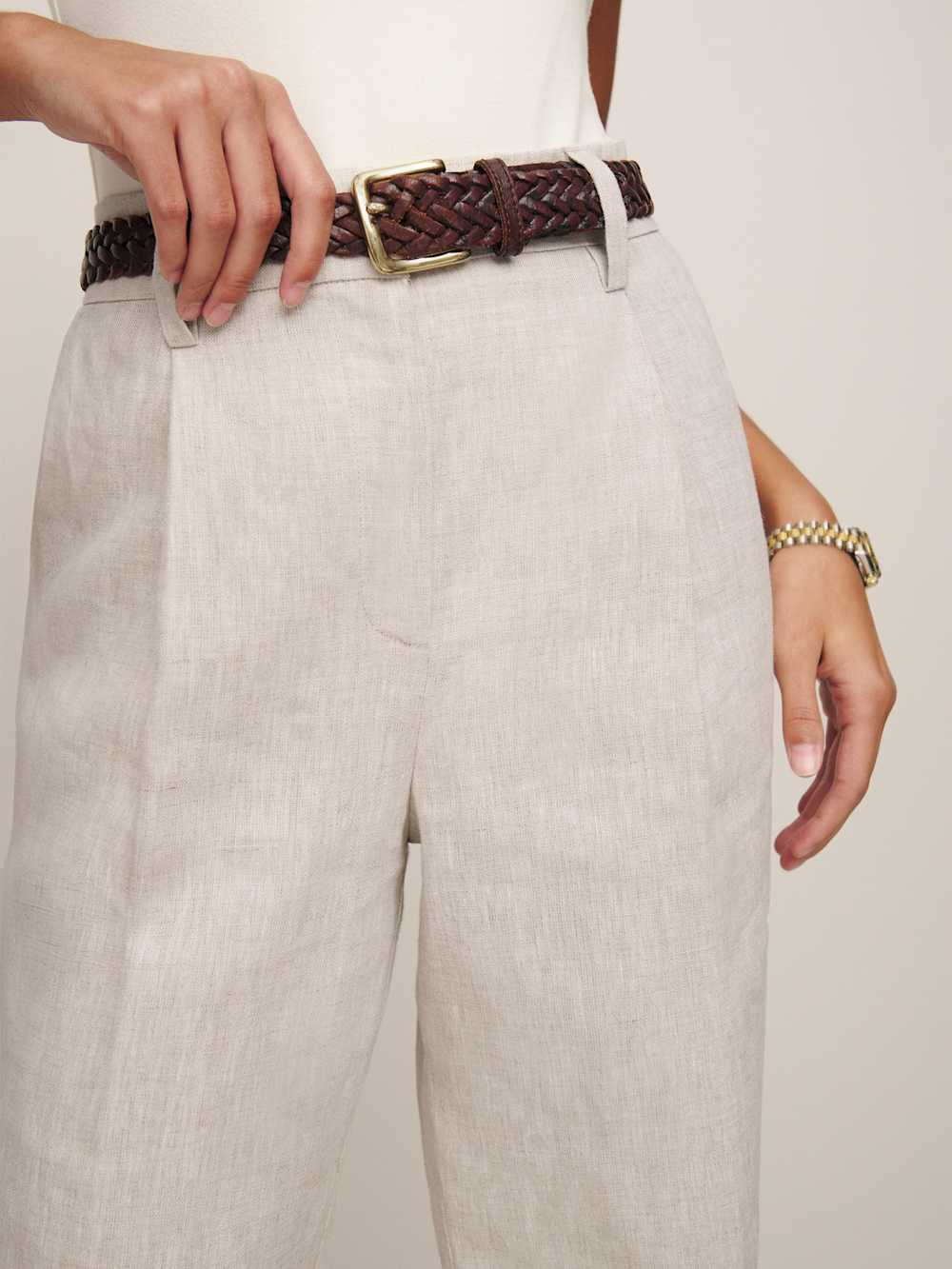 Reformation Petites Alex Linen Mid Rise Pant - Oatmeal