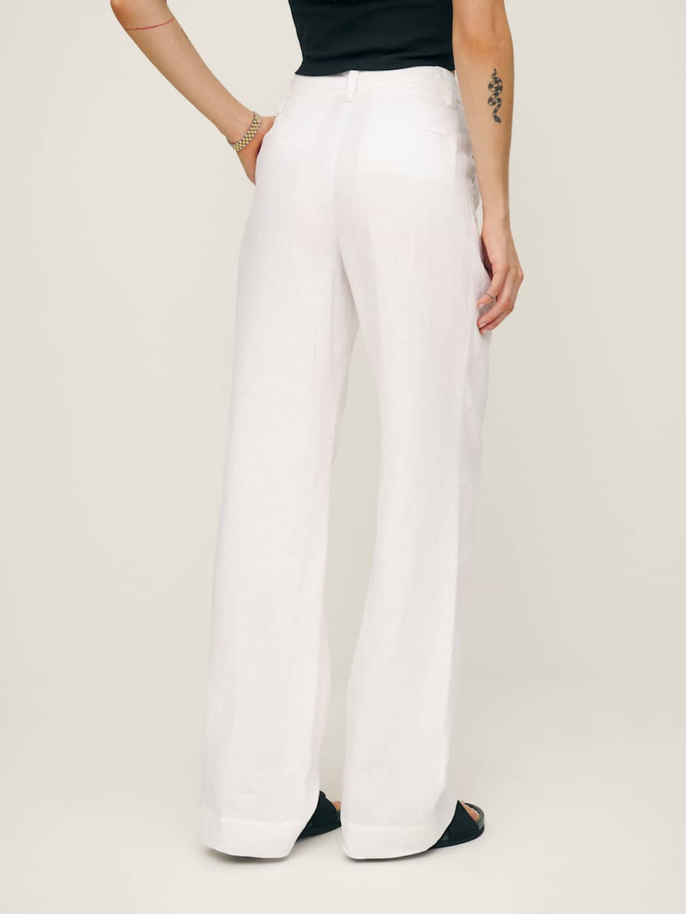 Reformation Petites Alex Linen Mid Rise Pant - White