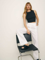 Reformation Petites Alex Linen Mid Rise Pant - White
