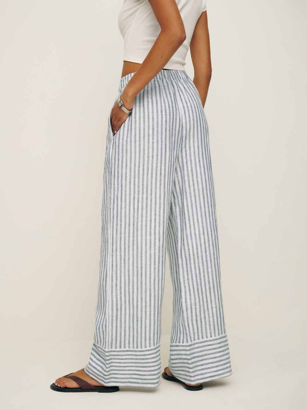 Reformation Petites Fernando Linen Wide Leg Pant - Antibes Stripe