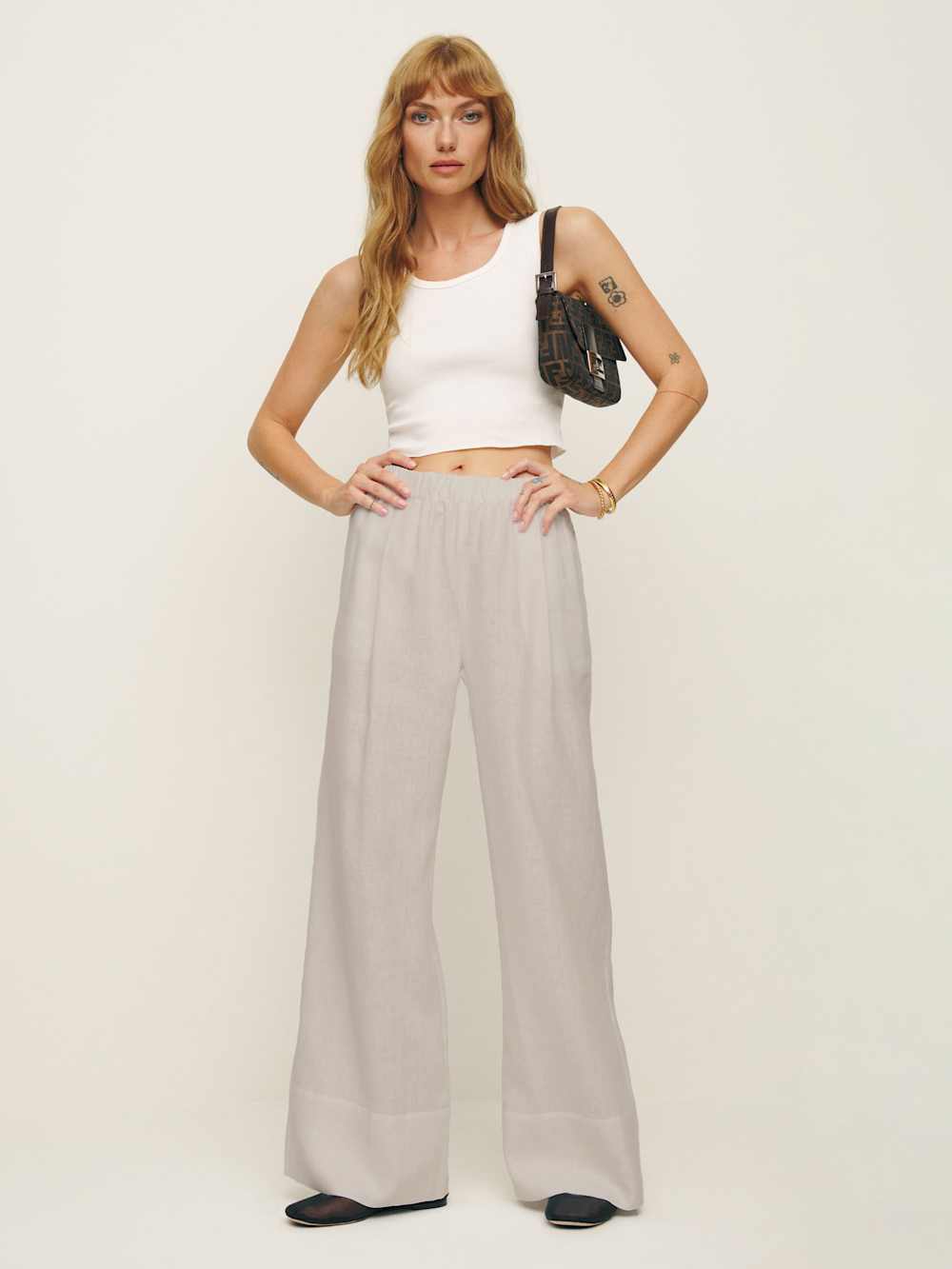 Reformation Petites Fernando Linen Wide Leg Pant - Oatmeal