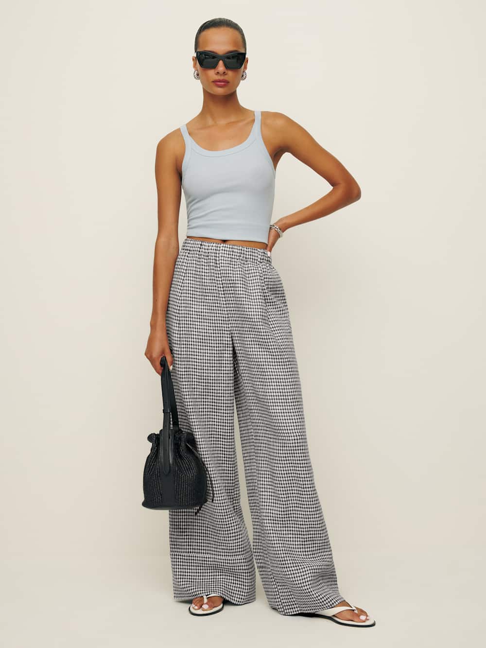 Reformation Petites Fernando Linen Wide Leg Pant - Remy Check